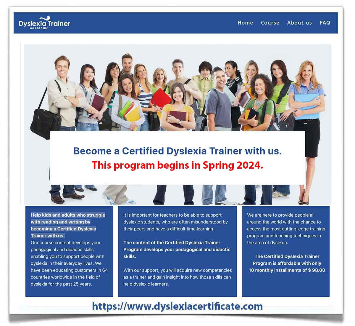 Help kids and adults who struggle with reading and writing by becoming a Certified Dyslexia Trainer with us.